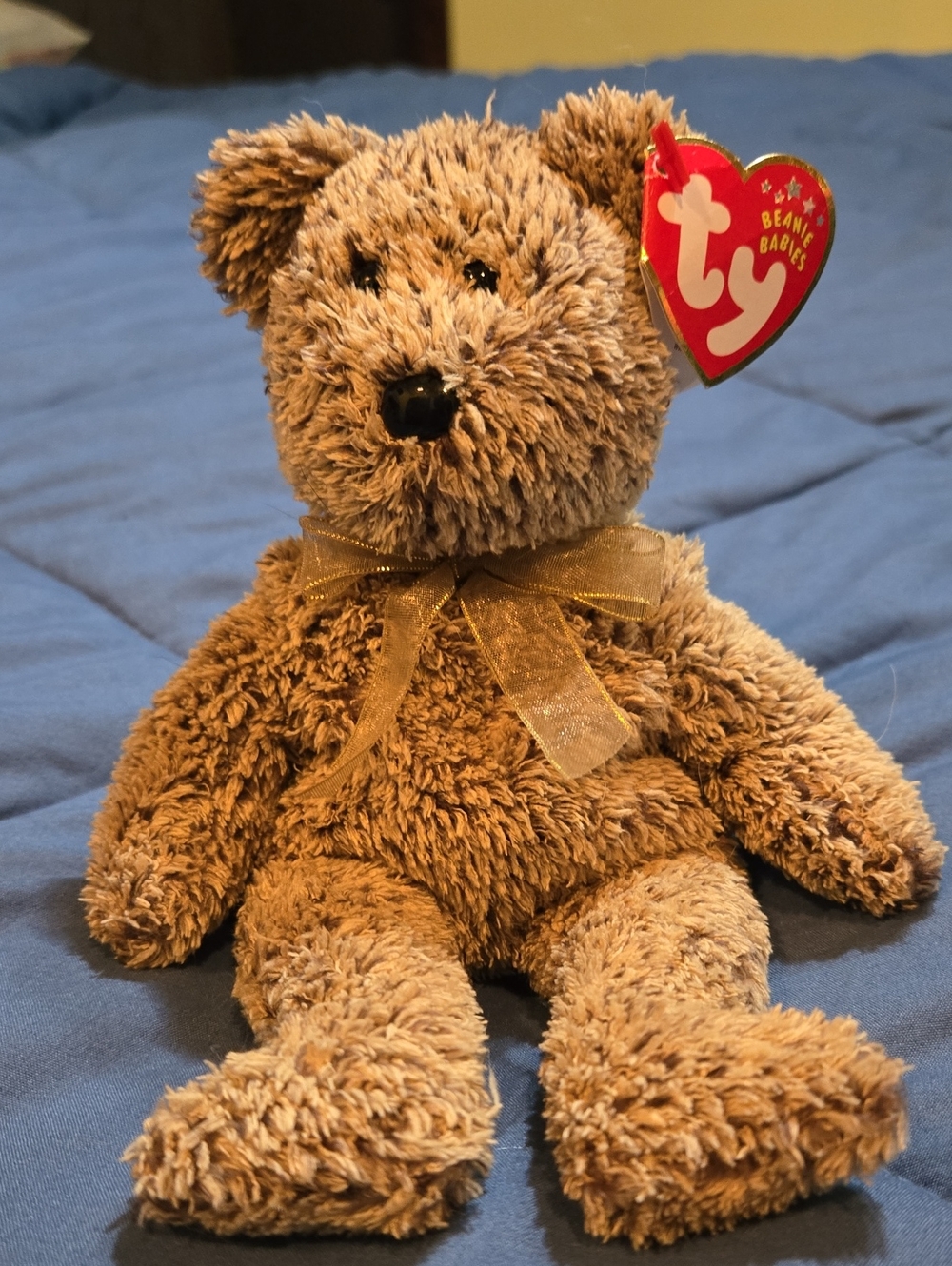 Ty Brown Plush Teddy Bear with Gold Ribbon